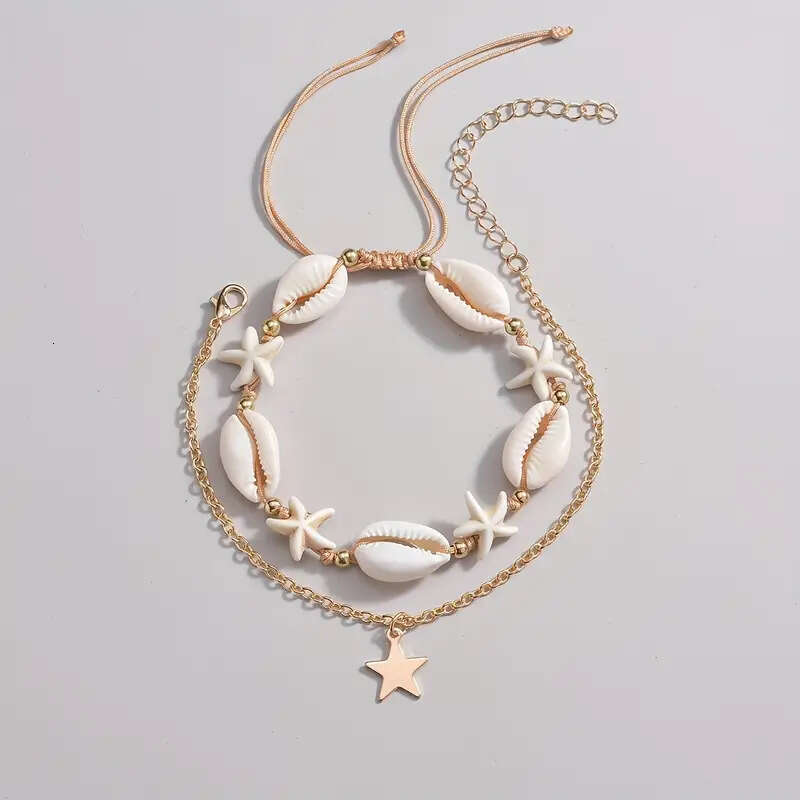 New Fashion Shell Starfish Anklet Fresh Natural Sweet Five-Pointed Star Pendant Ankle Chain Women's Jewelry