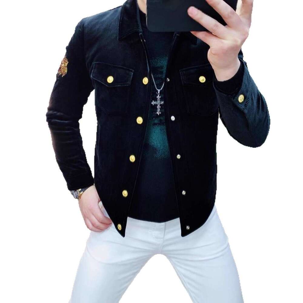 Winter New Fashion Tiger Head Embroidery Turn-Down Collar Jacket Coat Men's Personality Trendy Slim Fit Warm Cardigan Top