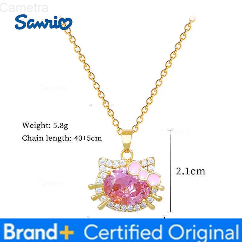 Sanrio Pink Crystal Hello Kitty Pendant Necklace for Women Girls Sweet Cute Stainless Steel Chain Jewelry Accessories Gifts H251229
