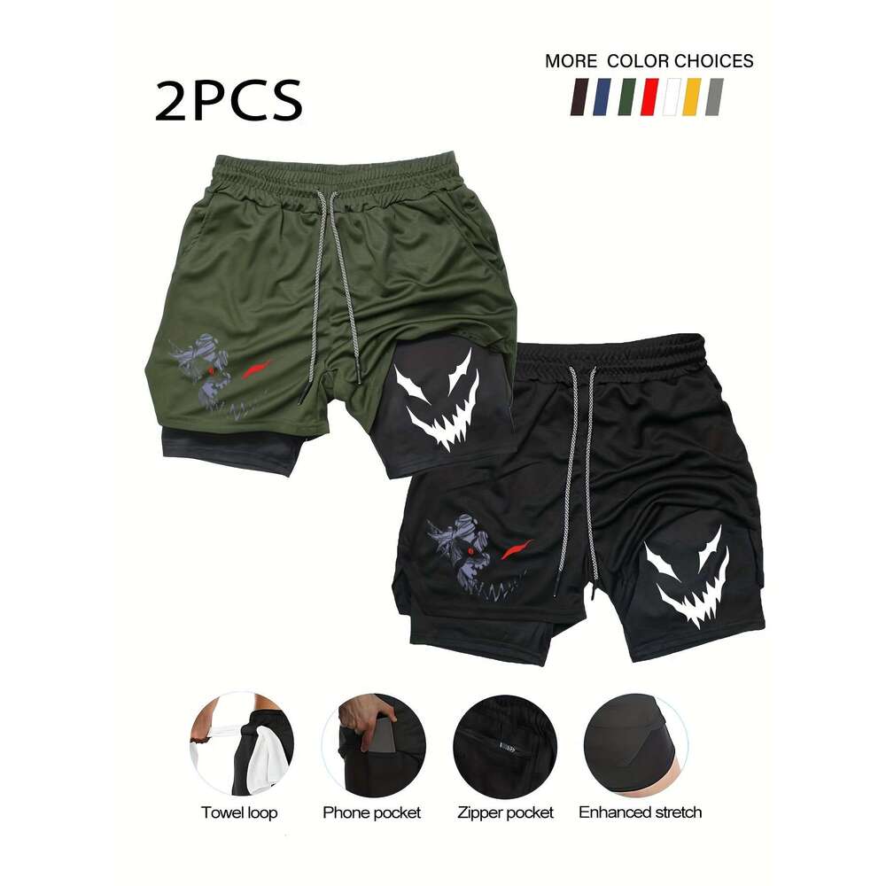 WONST Sportswear Pack In Double Layer Shorts Multi Functional Pockets Breathable And Elastic Waistband With Drawstring Gym Running Cycling Sports Oliv