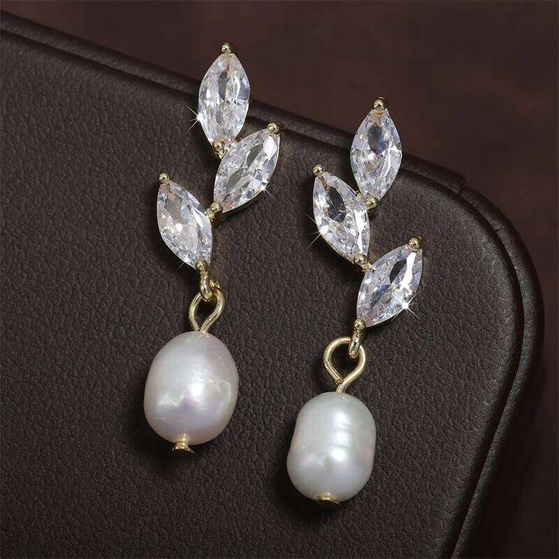 ZAKOL Fashion Marquise Zirconia Imitation Pearl Drop Earrings Shiny AAA Zircon Wedding Earring Jewelry Gift for Women