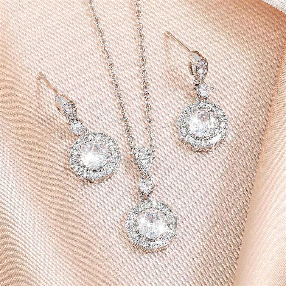 ZAKOL Luxury AAA Cubic Zirconia Dangle Earring Necklace Set for Women Sliver Color Crystal Engagement Wedding Jewelry