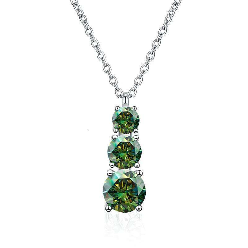 1.8 Ct 3 stone blue green white color moissanite pendant necklkace for charm lady With Certificate silver 925 jewelry gift 8b3
