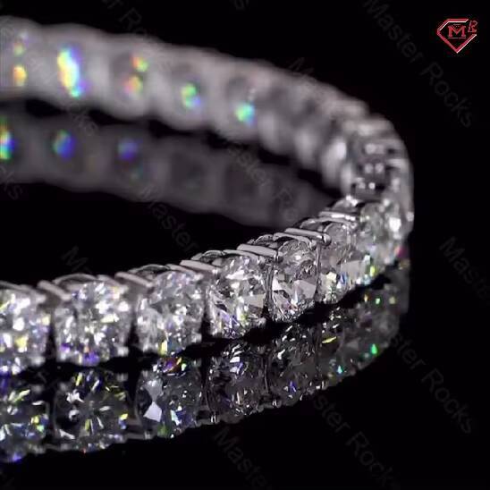 Hiphop Moissanite Bracelet 5mm Round Brilliant Cut 925 Sterling Silver Iced Out VVS Moissanite Tennis Chain