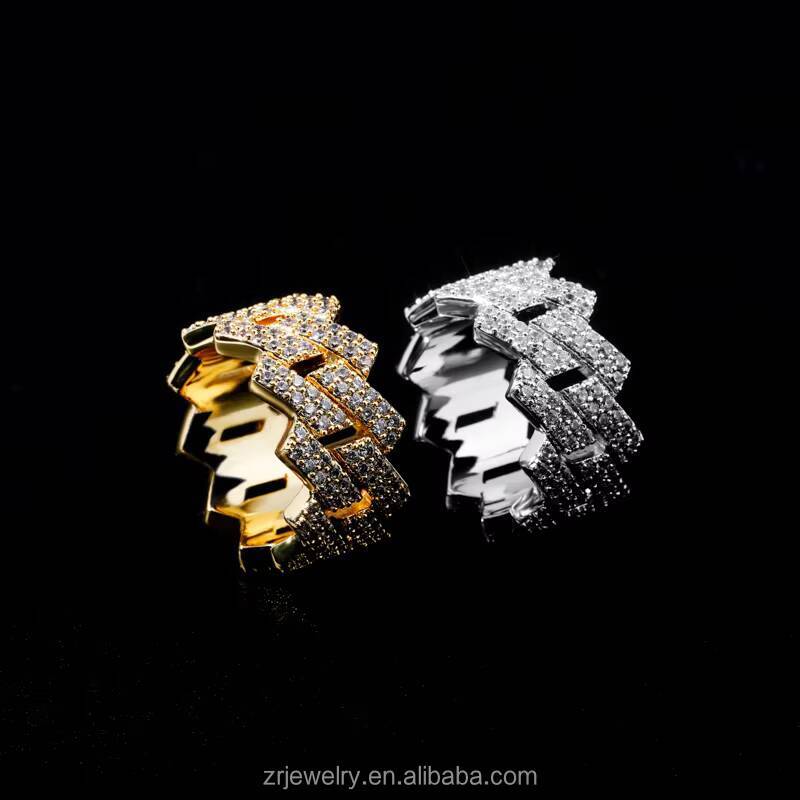 Wholesale Iced Out Moissanite Cuban Ring Jewelry 925 Sterling Silver Men Hip Hop Ring VVS Moissanite Diamond Cuban Ring