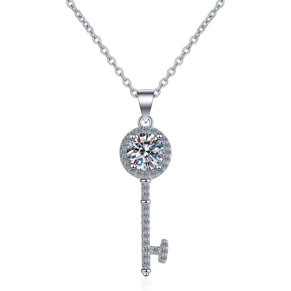 JOIAS HOME Luxury S925 Sterling Silver Key Pendant 0.5-1CT D Color Moissanite Diamond Necklace for Women's Daily Fine Jewelry 3d5