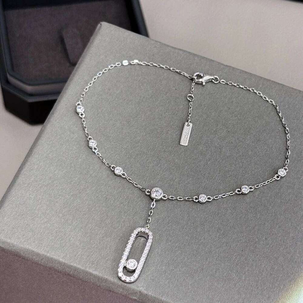 New 925 Sterling Silver Zircon Single Diamond Sliding Foot Chain, Low-Key Classic, Non Fading With Fine Glitter