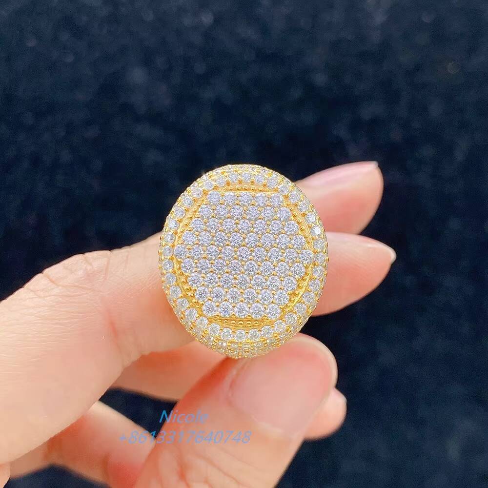 Pass Diamond Tester 925 Silver Hip Hop Moissanite Jewelry Iced Out Rappers Ring With GRA Certificate