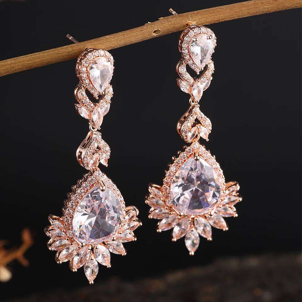 ZAKOL Luxury Clear AAA Zircon Big Dange Earring for Women Gorgeous Sliver Color Banquet Wedding Party Jewelry