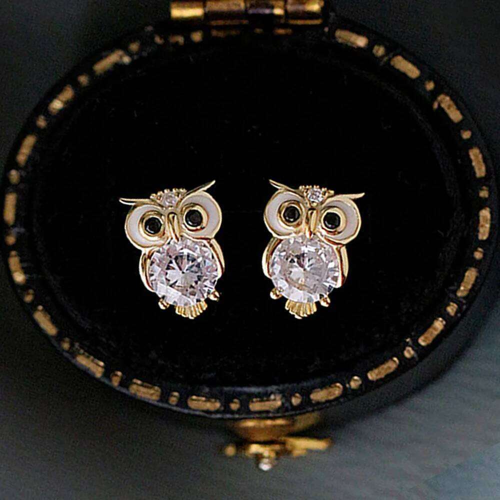 ZAKOL AAA Cubic Zirconia Gold Color Owl Stud Earrings Women for Dance Party Cute Girl Gift Luxury CZ Ear Jewelry