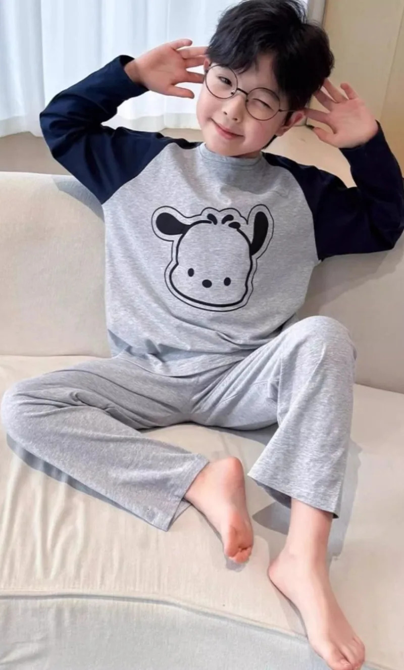 100 Cotton Boys Pajamas Spring Autumn Lightweight Long Sleeve Kids Homewear Set for Toddler Youth Air Conditioning Wear 251215