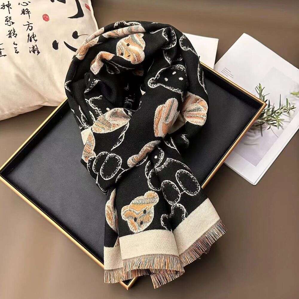 2025 New Colorful Bear Shawl For Women Summer Office Air-Conditioned Room Neck Protection Imitation Cashmere Scarf Blanket Outerwear