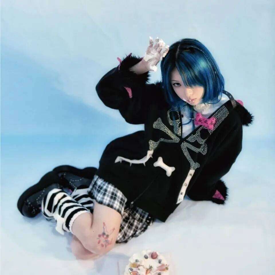 Gothic Y2K Hoodied Jackets Women Harajuku Fashion Hooded Coats Skull Thicked Casual Black Tops Winter Sweatshirts Punk Hoodie Zhehan