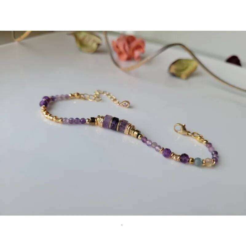 Amethyst Stone Bracelet For Women February Birthstone Elegant Handmade Jewelry 25H1229