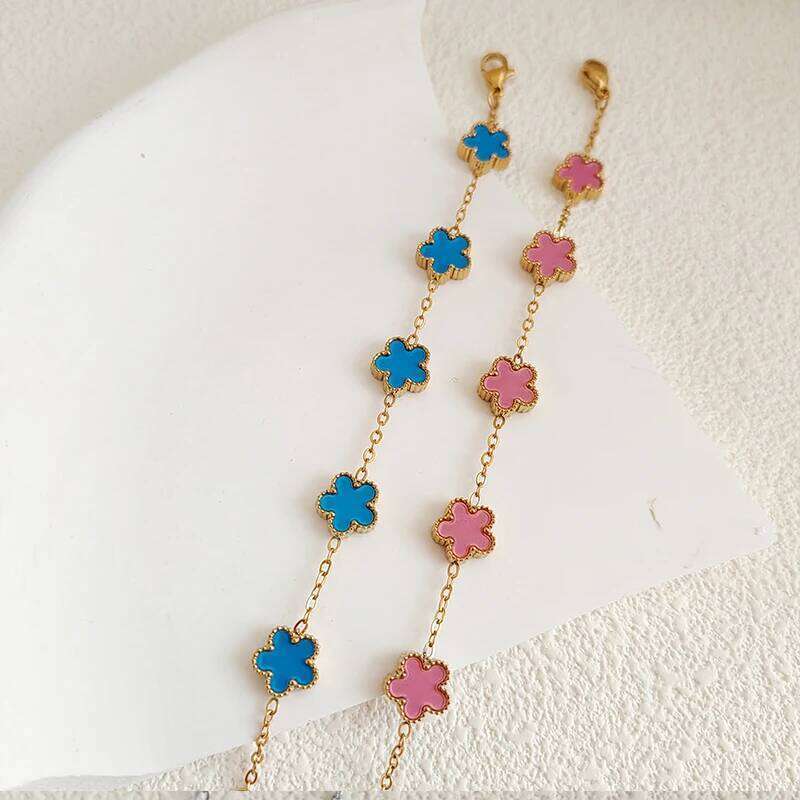 Gold-plated stainless steel five-flower double-sided bracelet adjustable simple fashion jewelry gift for women 25H1229