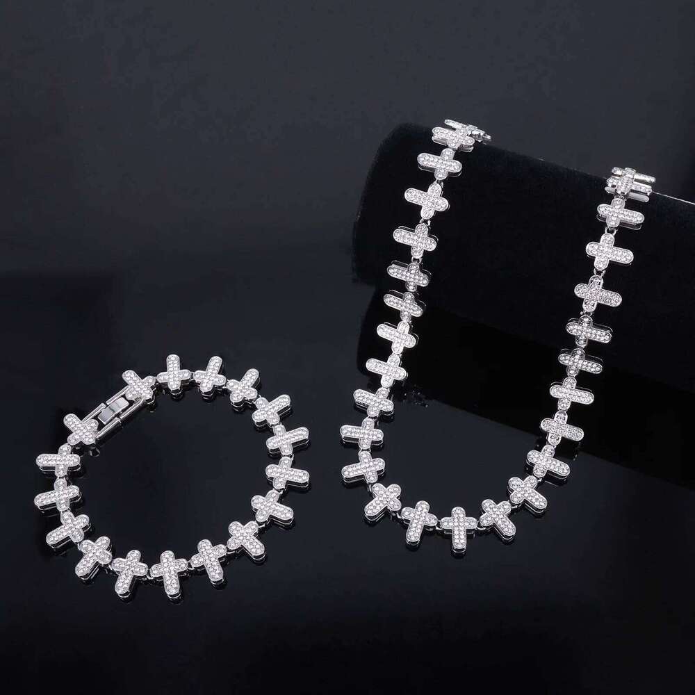 ZAKOL 20/50CM Iced Out Buling Rhinestone CZ Cross Tennis Chain Bracelet Necklace Set Women Men Fashion Hip-hop Rock Jewels