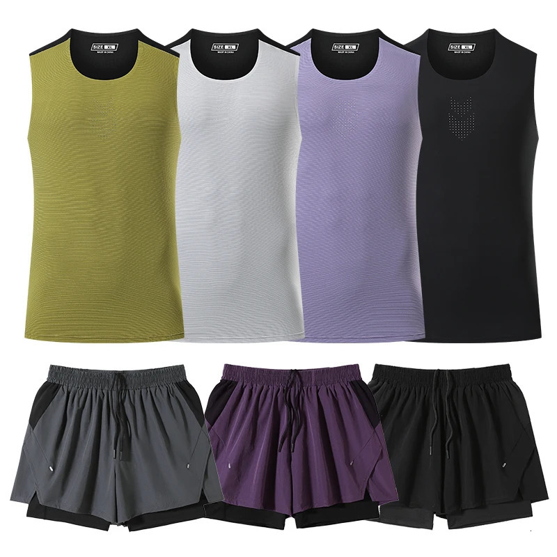 Mens Quick Dry Running Suit Sports Vest Set Gym Clothing Fitness Training Sportswear with Shorts for Jogging Tracksuit 251219