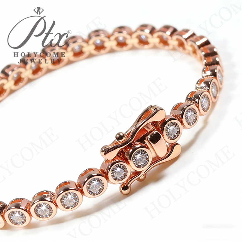 4mm Moissanite Round Bubble Diamond Tennis Bracelets for Woman Men 925 Silver Plated 18k Gold Bezel Setting Hip Hop Chain Bracelet