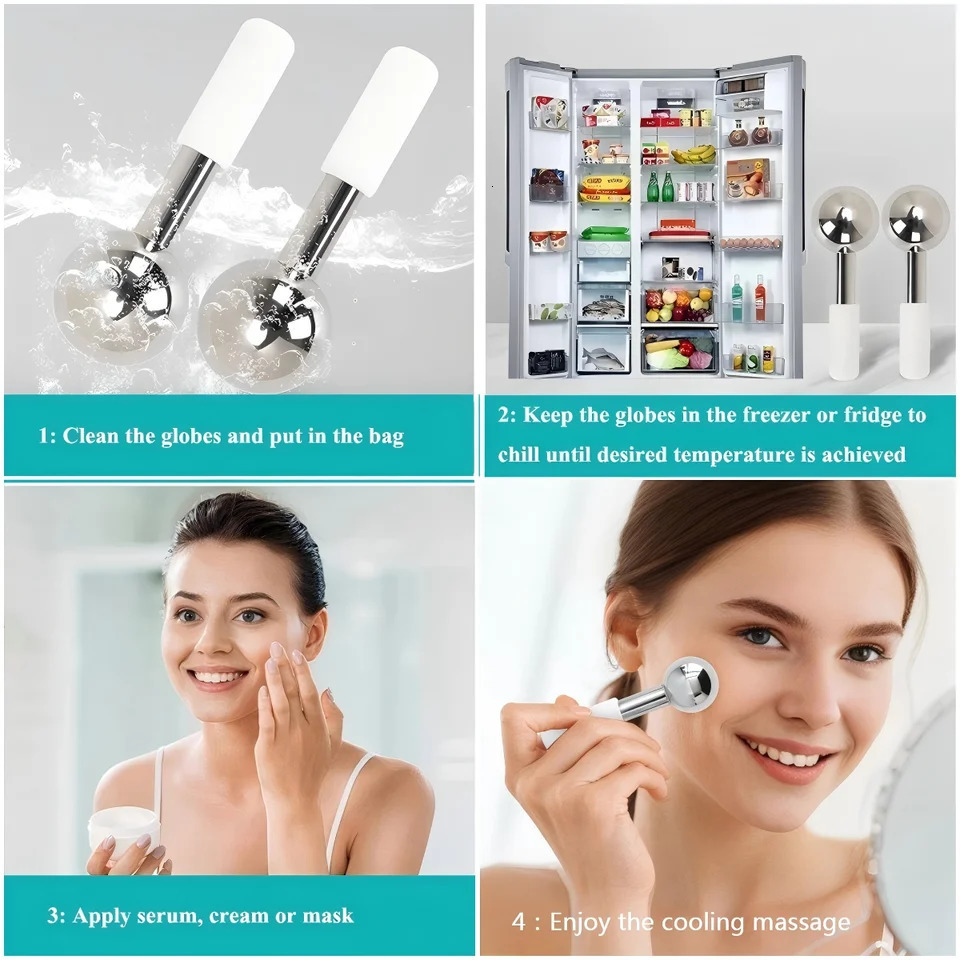 Mini 2pcs Ice Globes Stainless Steel Cryo Sticks for Face Eye Facial Cold Roller Cooling Globe for Puffiness Wrinkle Dark Circle 251222