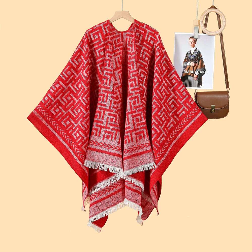 Double-Sided Autumn Winter Shawl European American Style Elegant Slim Fashion Thickened Scarf Office Warm Travel Outerwear Cape