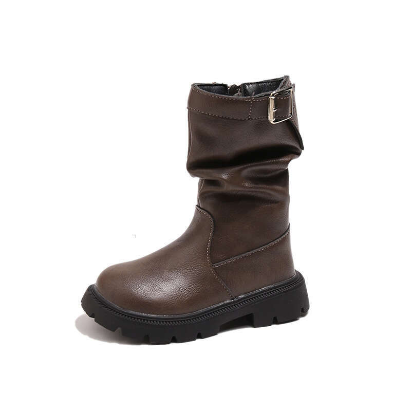 Children's Pile 2025 Autumn Winter New Korean Style Girls' Fleece-Lined Wrinkled Short Retro Slimming Riding Boots