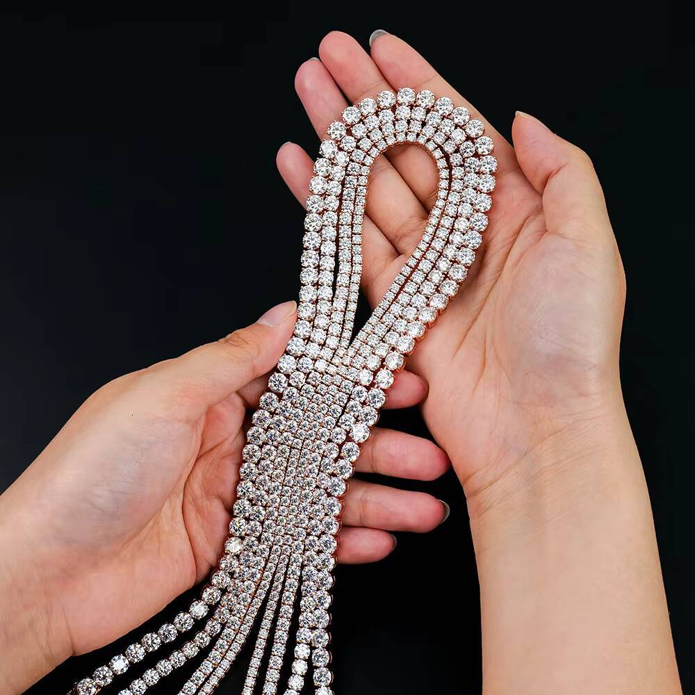 Hiphop Moissanite Tennis Chain Necklace Iced Out 3mm 4mm 5mm 6mm 925 Sterling Silver Rose Gold Color Bling Rapper Necklace