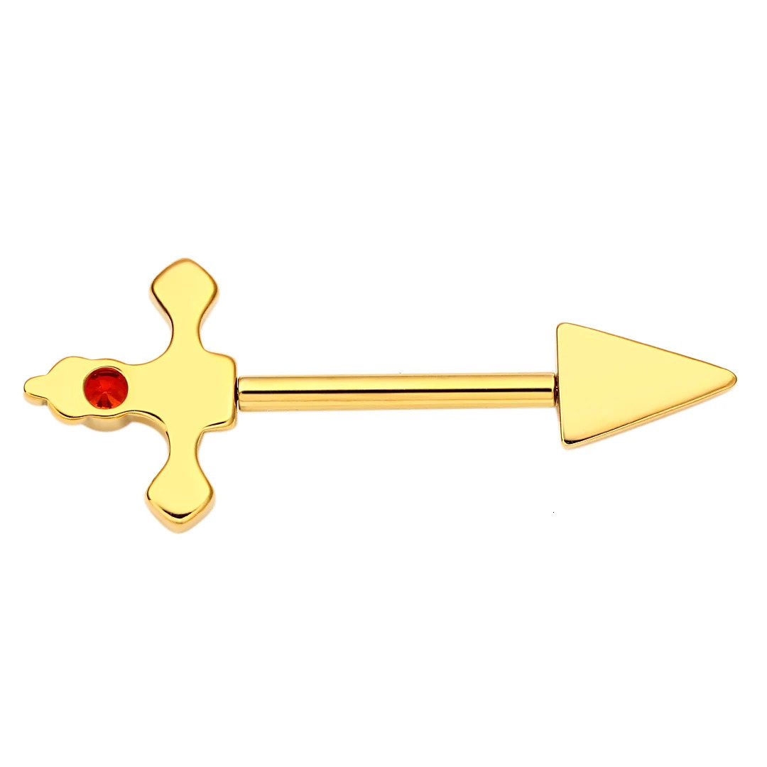 Delicate Sword Shape 14G Threadless Push Pin Nipple Ring With Orange Zircon 36 Sexy Piercing Eternal Metal TCS30524 251224