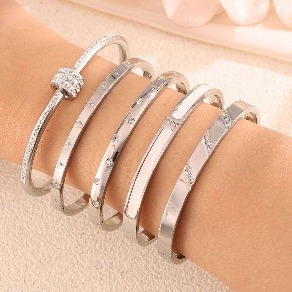 ZAKOL 5/1pcs Stainless Steel Bracelet With Shiny Zircon High-end Fashion Stacking Jewelry Birthday Party Gift for Women