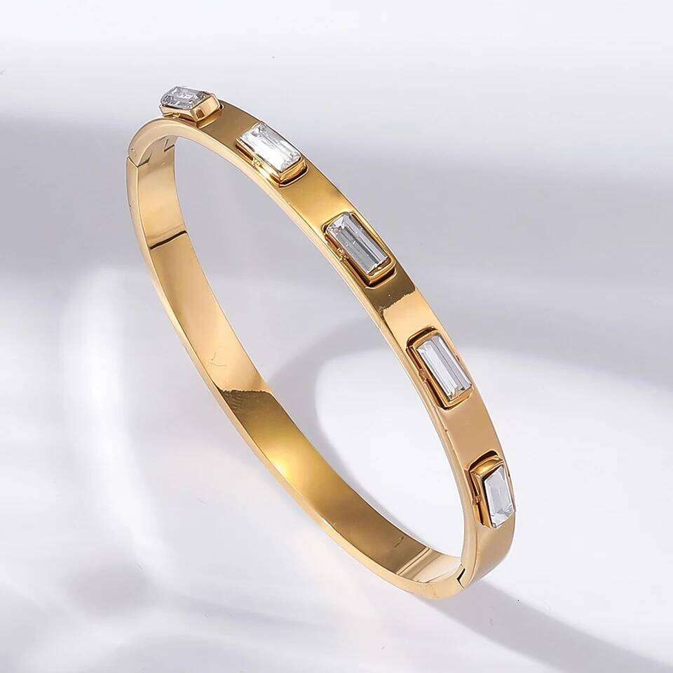 ZAKOL 5pcs/1pcs White Geometric Crystal Zircon Stainless Steel Stacked Bracelets For Women Christmas Birthday Jewelry Gifts