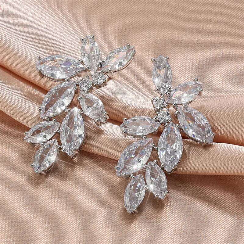 ZAKOL Luxury Leaf Marquise Zircon Bridal Earrings for Women White Shiny Crystal Elegant Wedding Party Jewelry