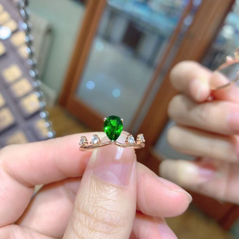 Simple 925 silver crown ring natural diopside ring with certificate 5mm*7mm 0.7ct real Russian diopside silver jewelry