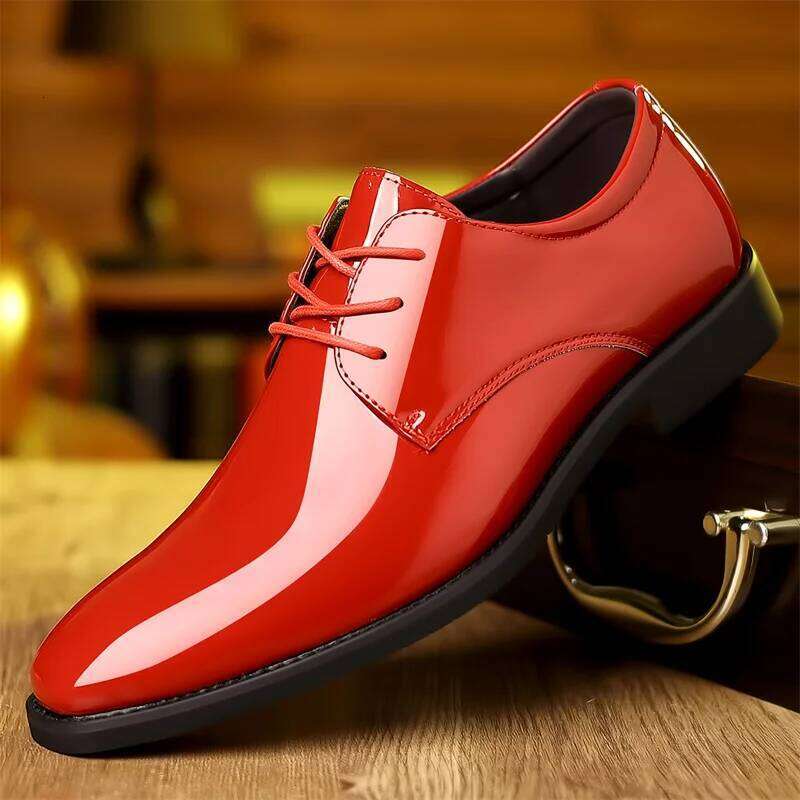 Classic red leather men's large size 39-48 comfortable pointed-toe men's formal shoes lightweight flat social shoes for men LEEGO LENS