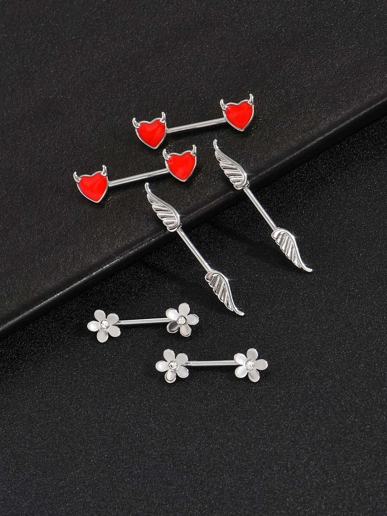 2pcs Angel Wings Nipple Piercing 14G Flower Heart Daemon oxhead Shield Bar Barbell Nipple Ring Nombril Breast Cover Jewelry 251224