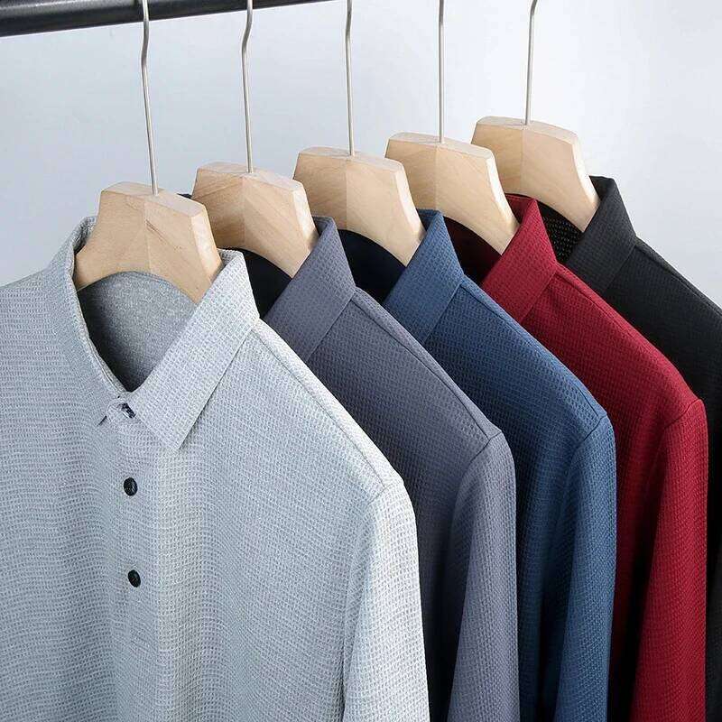 New Men's Business Fashion Casual Long Sleeved Solid Color Polo Shirt Fashionable Breathable Comfortable Versatile Top
