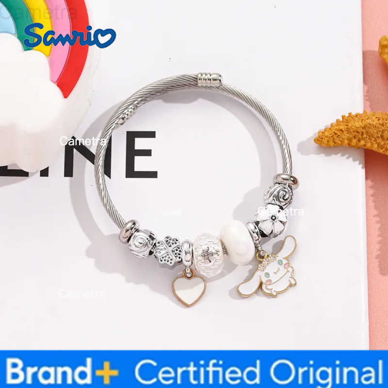 Sanrio Stainless Steel Bangle Cute Cinnamoroll Heart Flower Charm Bracelets for Women Girls Birthday Gifts for Friends Family H251229