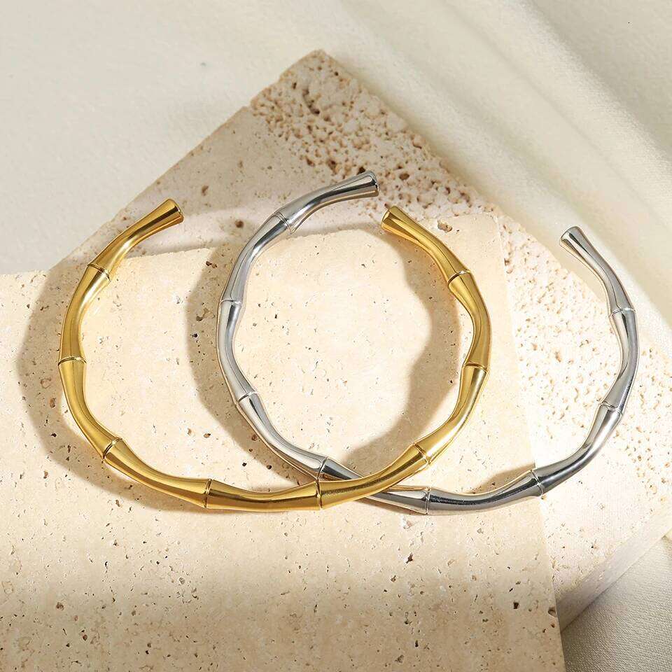 ZAKOL New Stainless Steel Color Bamboo Adjustable Open Bracelet 18k Gold Plated Waterproof Fashion Women Jewelry