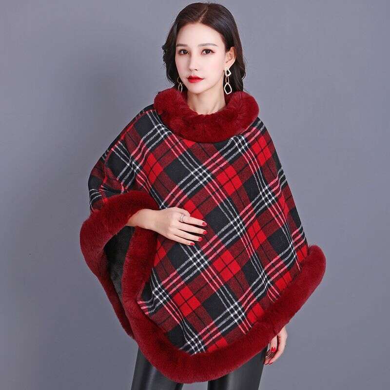 2025 New National Style Authentic Autumn Winter Fur Collar Batwing Sleeve Shawl Cape Women's Knitted Coat