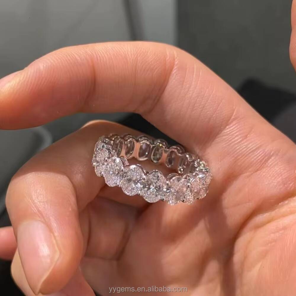 Yu Ying Eternal Love Full Circle Oval Diamonds Rings 14K White Gold Eternal Wedding Band Ring Fine Jewelry Women Rings