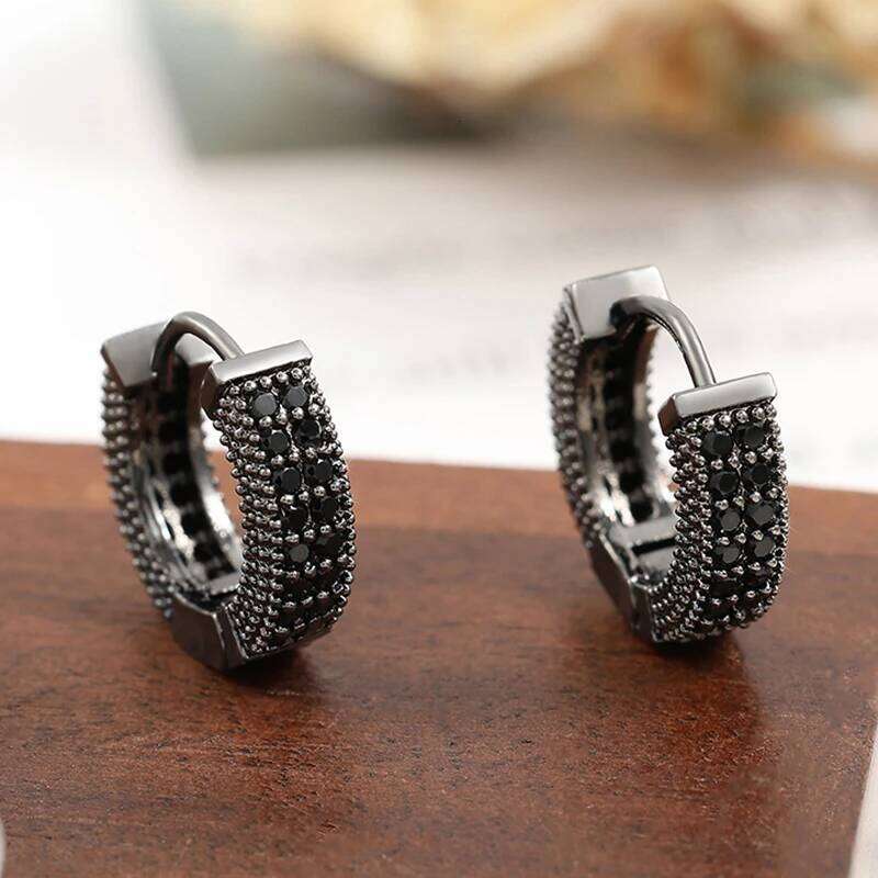 Trendy Black Copper Zirconia Round Earrings For Women Girls Lover Green Metal Crystal Earring Party Birthday Daily Jewelry
