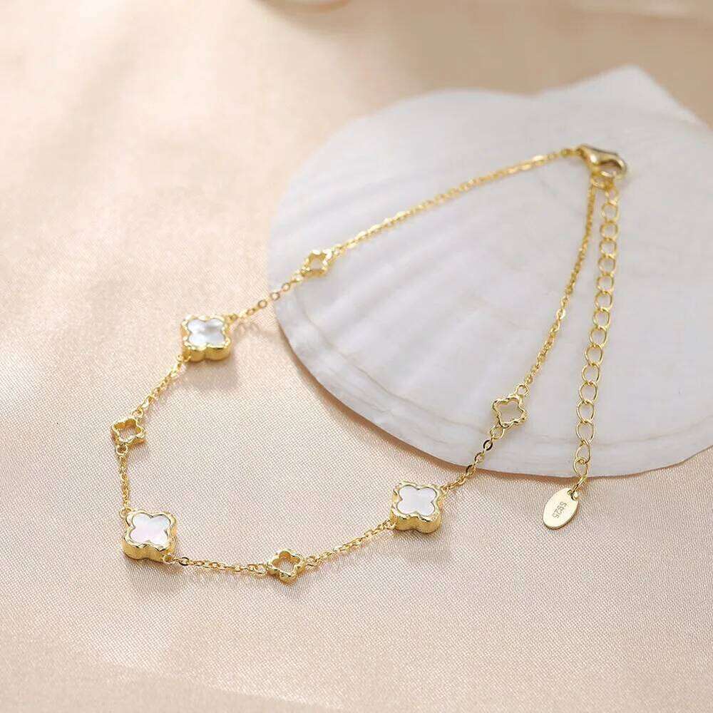 Kiss Mandy Foot Chain Of Women 925 Sterling Silver Four-Leaf Clover Anklet Simple Charm Fashion Jewelry Accessories Gift Gma04