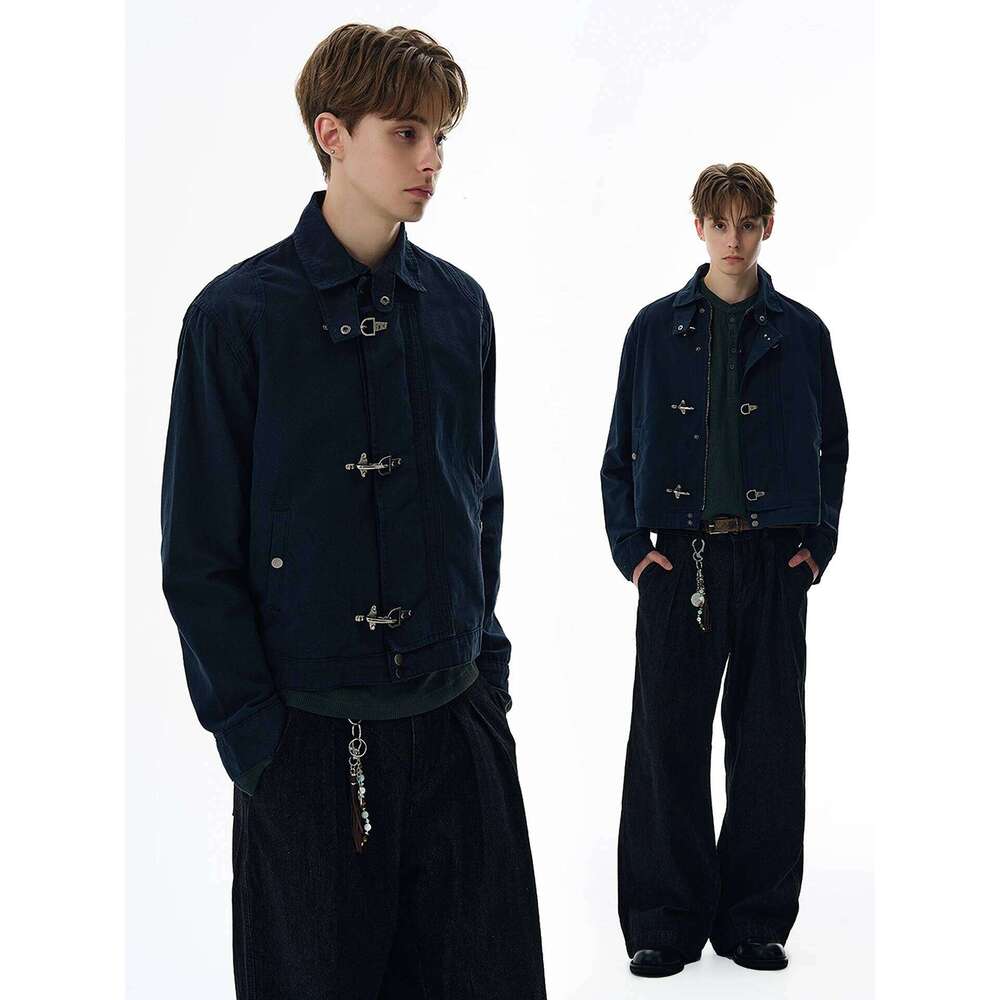 Y2k American Harajuku Retro Black Gothic High Street Aircraft Button Men And Women Korean Fashion Vintage Casual Jacket
