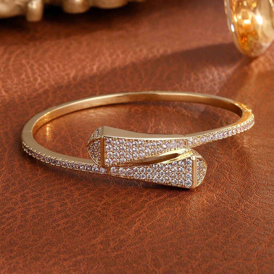 ZAKOL Sparkling Full Zirconia Geometric Bracelet Bangles Luxury 18K Gold Plated Non Fading Jewelry Party Accessories Gift