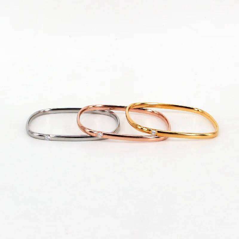 ZAKOL 1Pcs Slim Stainless Steel Square Bracelet With Single Zircon Decoration Minimalist Versatile Daily Wear Accessories