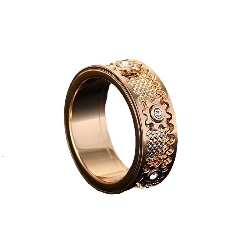Zircon Inlaid Stainless Steel Gear Ring Creative Double Layer Rotatable Men and Women Party Decor Fashion Jewelry Finger Rings 251224