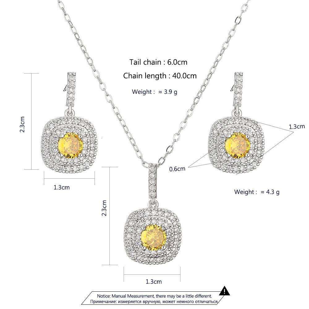 ZAKOL Classic Geometric Cubic Zirconia Earring Necklace Set for Women Shiny Zircon Square Sliver Color Wedding Party Jewelry