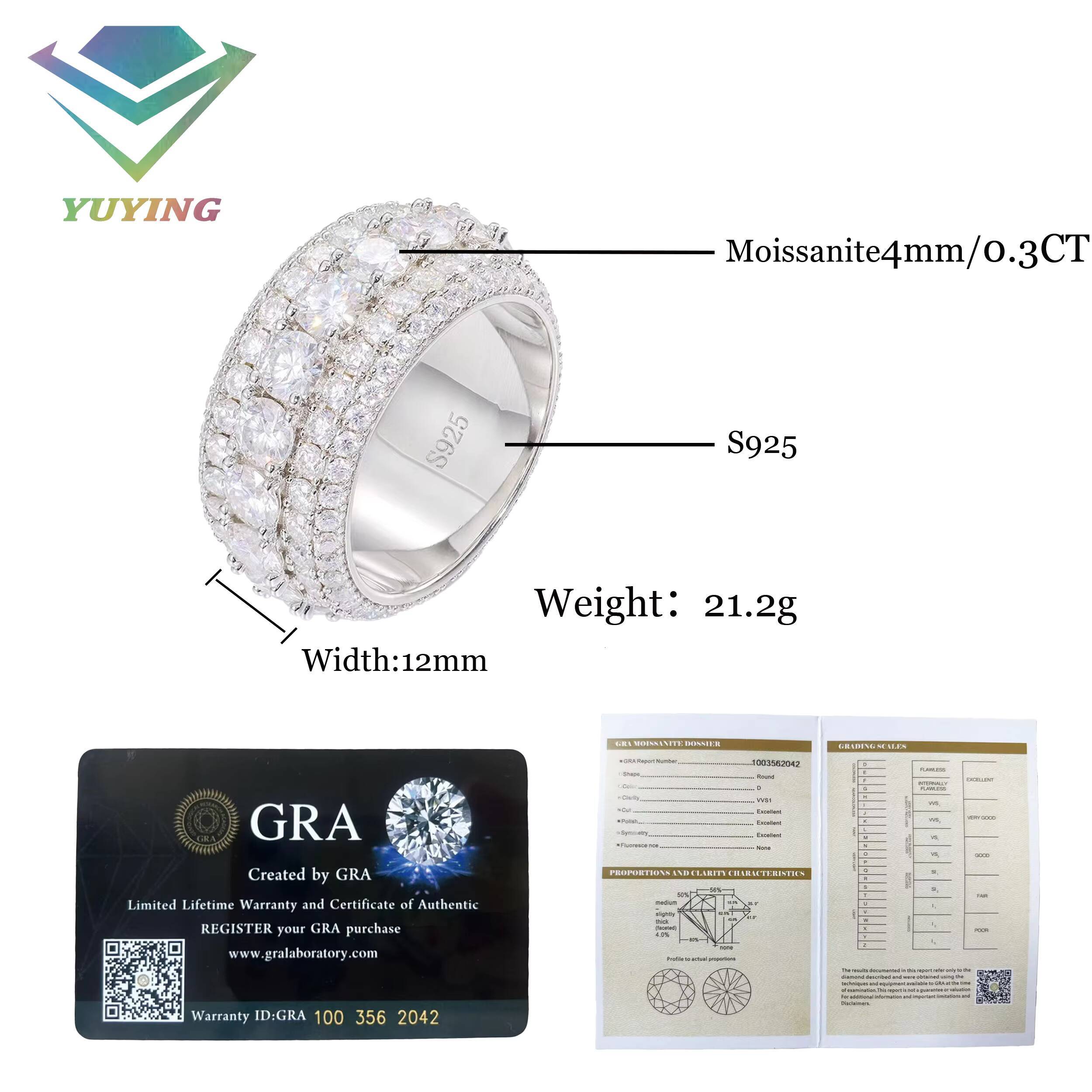 Fashion Full Iced Out Cuban Ring 925 Sterling Silver Ring 100 Pass Tester Jewelry VVS Hip Hop for Men Moissanite Cuban Ring