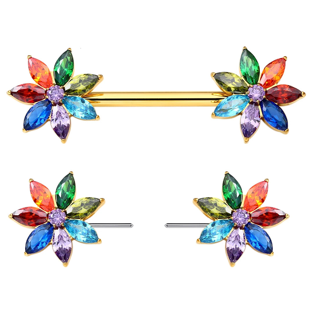 Unique Flower Threadless Push Pin Nipple Ring With 5A Zircon 36 Sexy Piercing Eternal Metal Tcs30520 251224