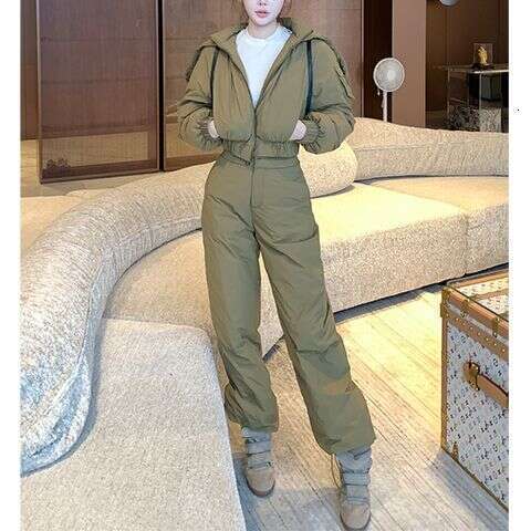 2025 Winter Ski For Women New Thickened Warm Short Cotton Jacket High Waist Slimming Pants Two-Piece Set WKERSIY