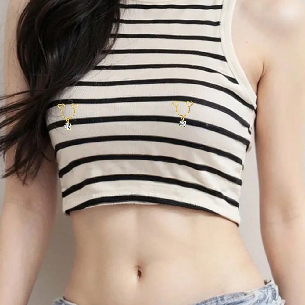 2Pcs Heart Nipple Ring With Dangle Stainless Steel Non-Piercing Nipple Rings Clip On Nipplerings Faux Body Piercing Jewelry 251224