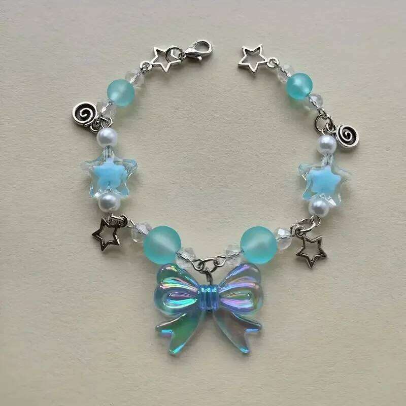 Charming Pink Star & Bow Beaded Bracelet , Cute Zinc Alloy Friendship Jewelry for Girls 25H1229